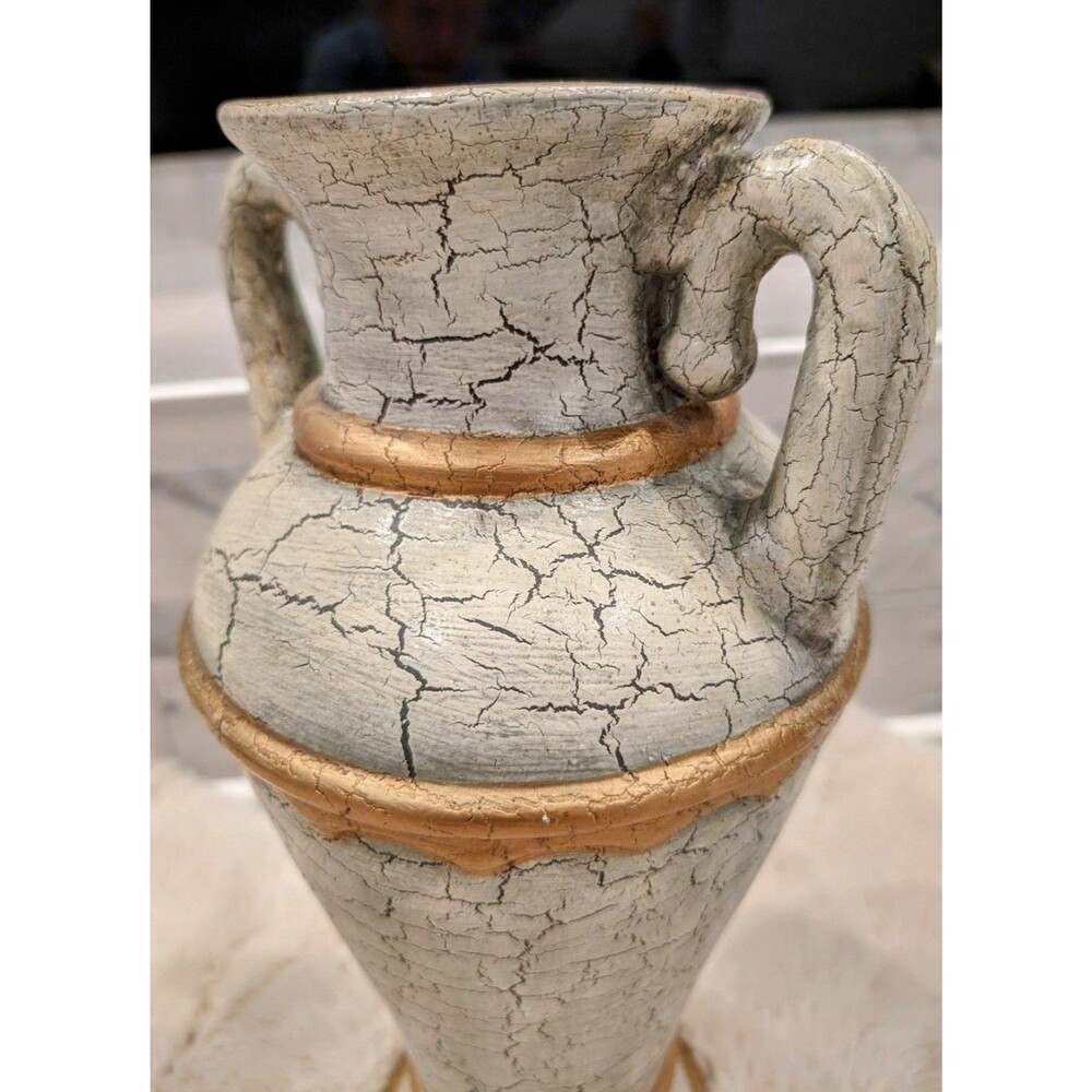 Crackle Paint Double Handle Amphora Pottery Vase 16"